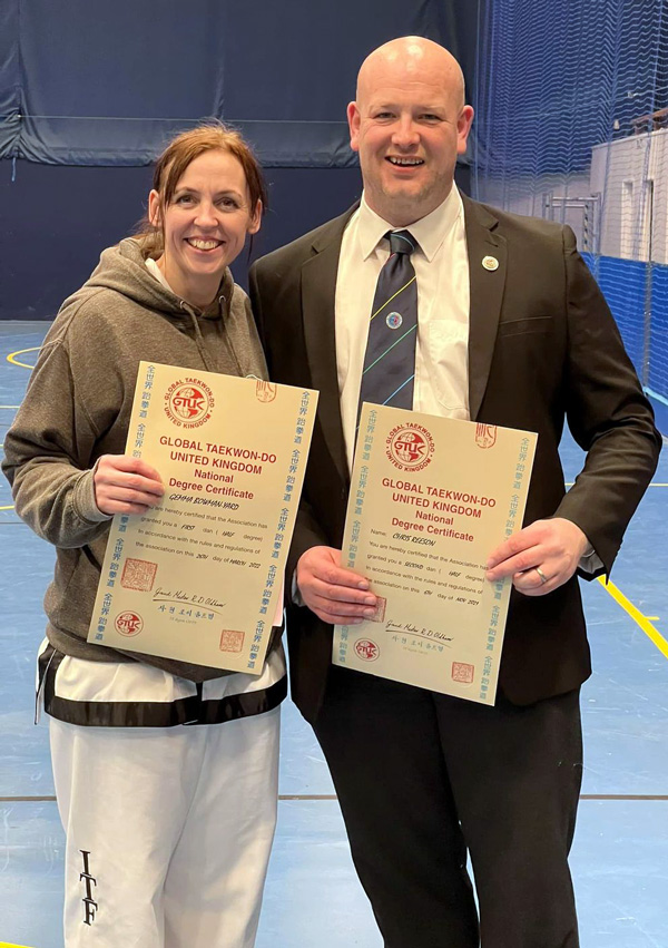 Congratulations to Mrs Bowman and Mr Reeson on their black belt promotions.